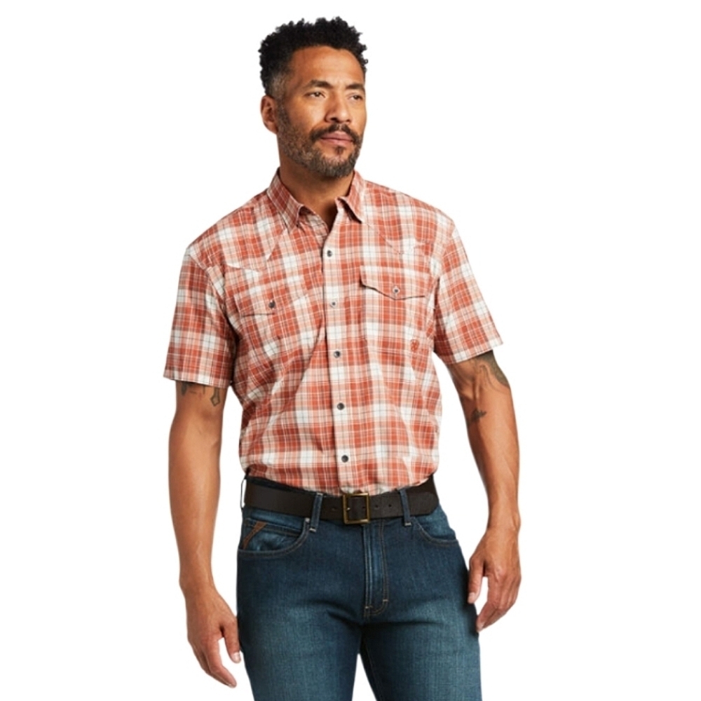 Ariat Men's Orange Plaid Button Down Shirt With Snaps